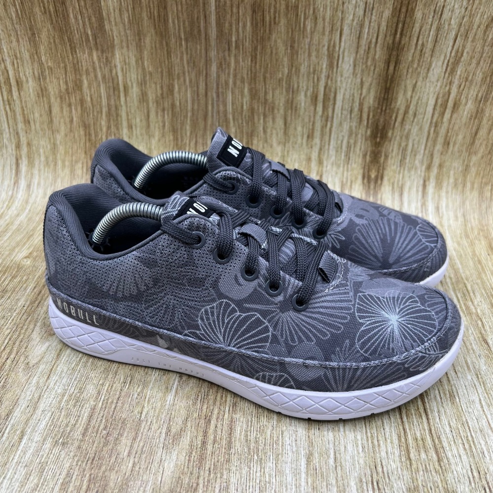 NOBULL Late Bloomer Canvas Trainer Women's Size 8 Grey Floral Shoes Sneakers